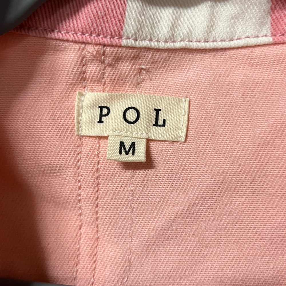 Pol Pink and White Checkered Fringe Jean Jacket - Picture 3 of 6